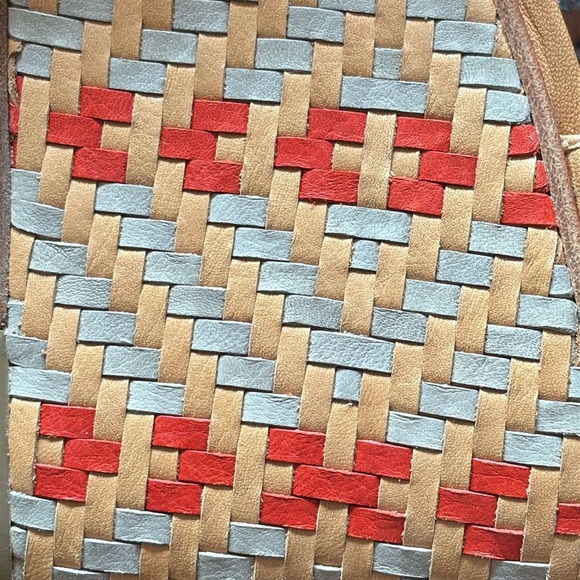 Frye RARE Wedge Platforms Ankle Strap Leather Tan gray red tan basket weave - Picture 12 of 17